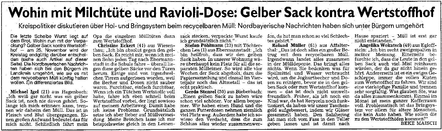 Bürgermeinungen in der NN vom 28.10.2005